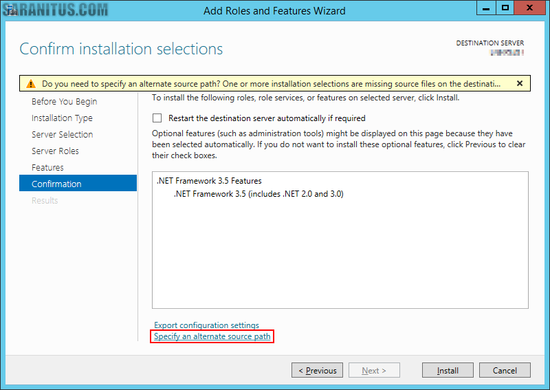 ติดตั้ง .Net Framework 3.5 บน Windows Server 2012 R2