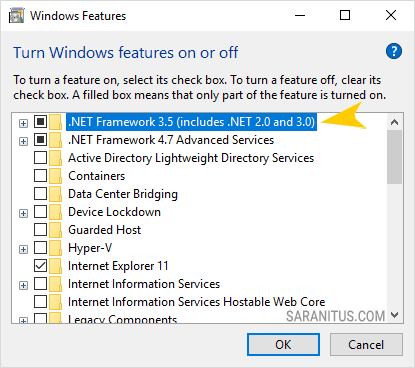 ติดตั้ง .Net Framework 2.0 บน Windows 10